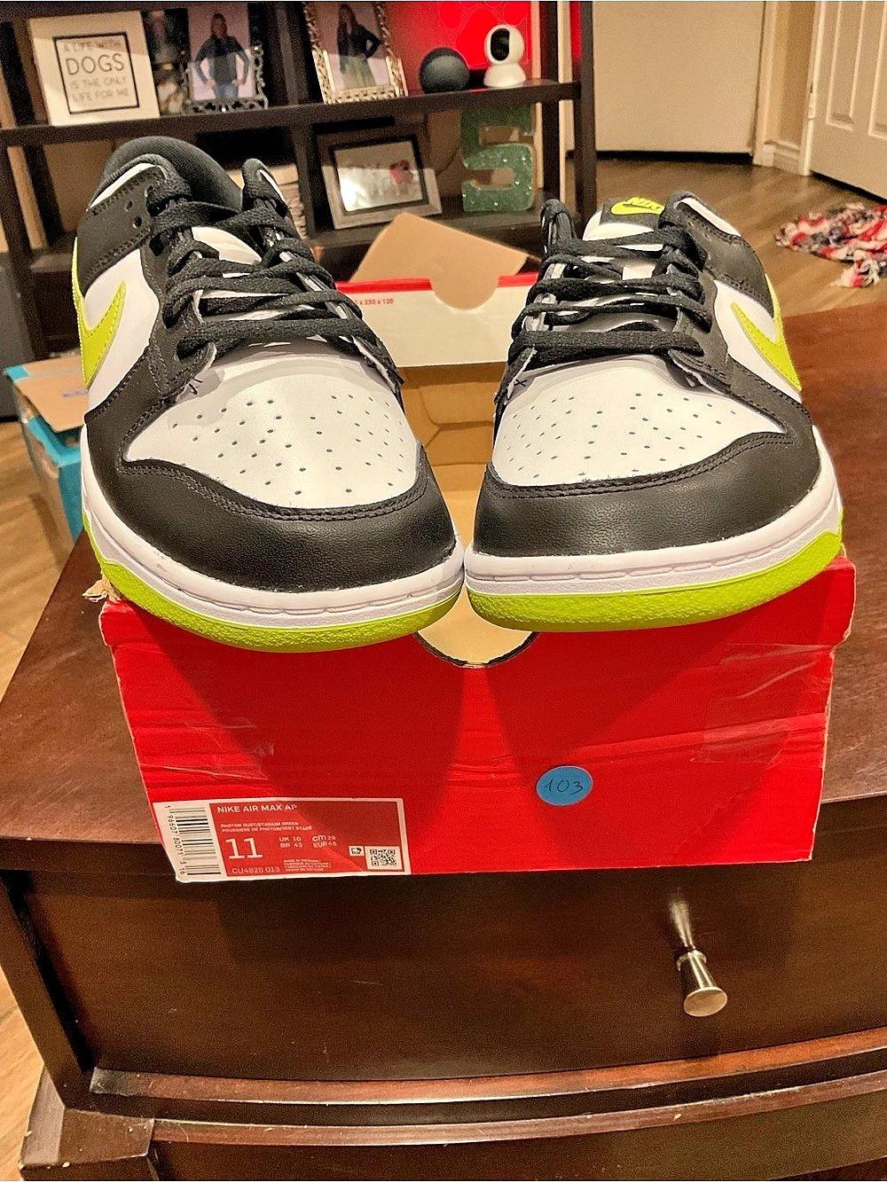 Nike Dunk Low Retro 'Bright Cactus' Men's Sneakers Black & White US 11 Like New